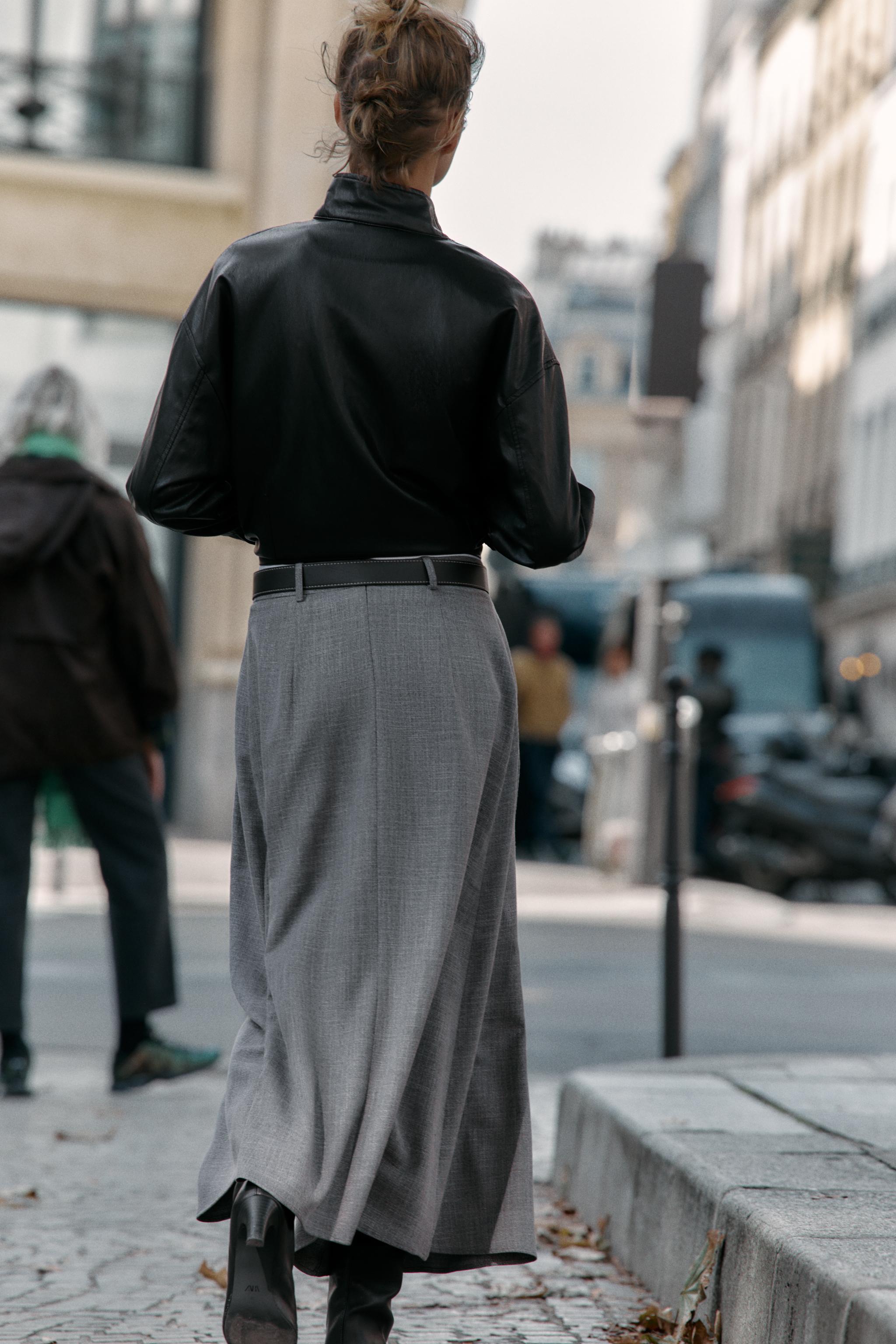 PLEATED BELTED MIDI SKIRT